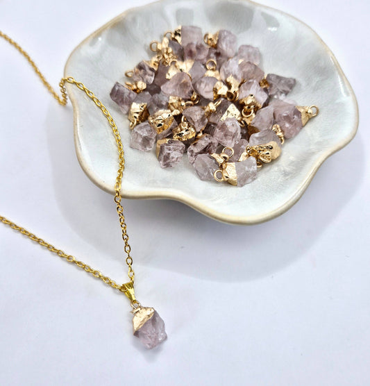 Collar de Cuarzo Rosa Crudo