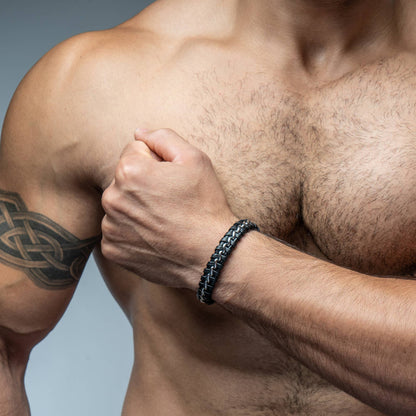 Pulsera de cuero «Joy» - plata - B010: 20 cm