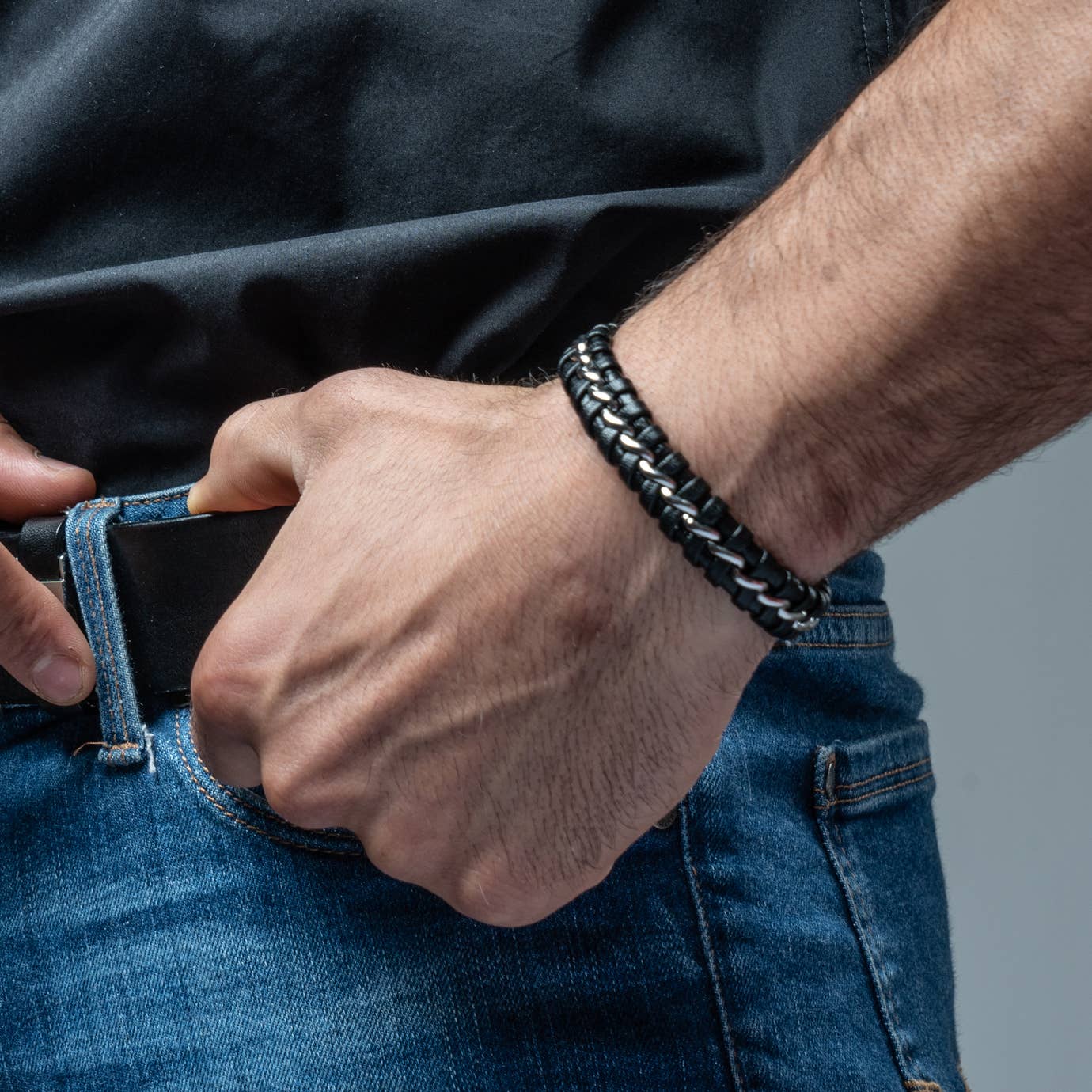 Pulsera de cuero «Joy» - plata - B010: 20 cm