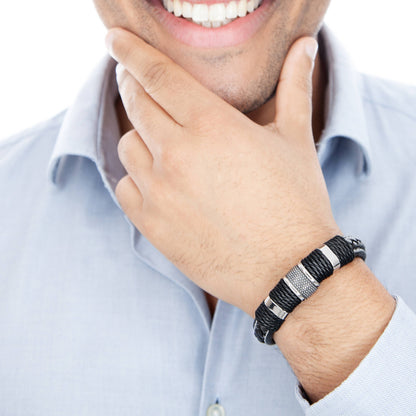 Pulsera de cuero «anillo» - plata - B028: 20 cm